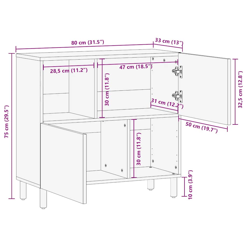 skænk 80x33x75 cm massivt mangotræ brun