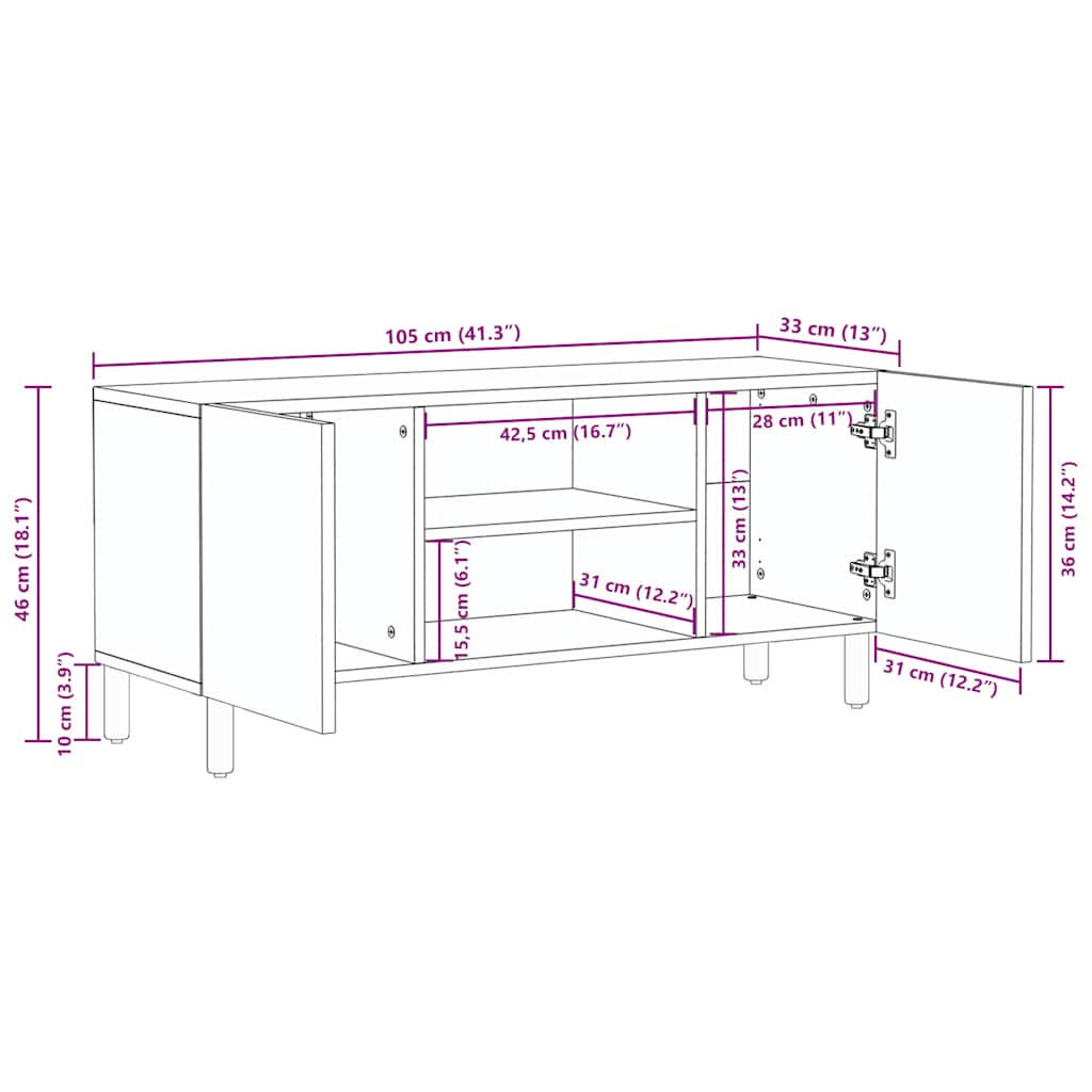 tv-bord 105x33x46 cm massivt akacietræ