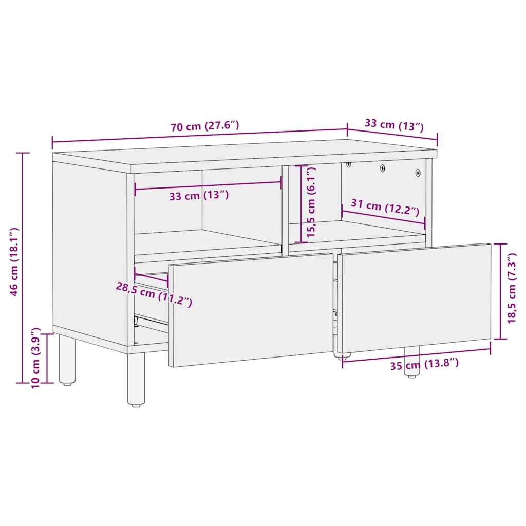 tv-bord 70x33x46 cm massivt akacietræ