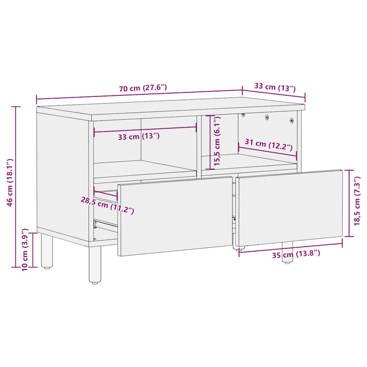tv-bord 70x33x46 cm massivt akacietræ