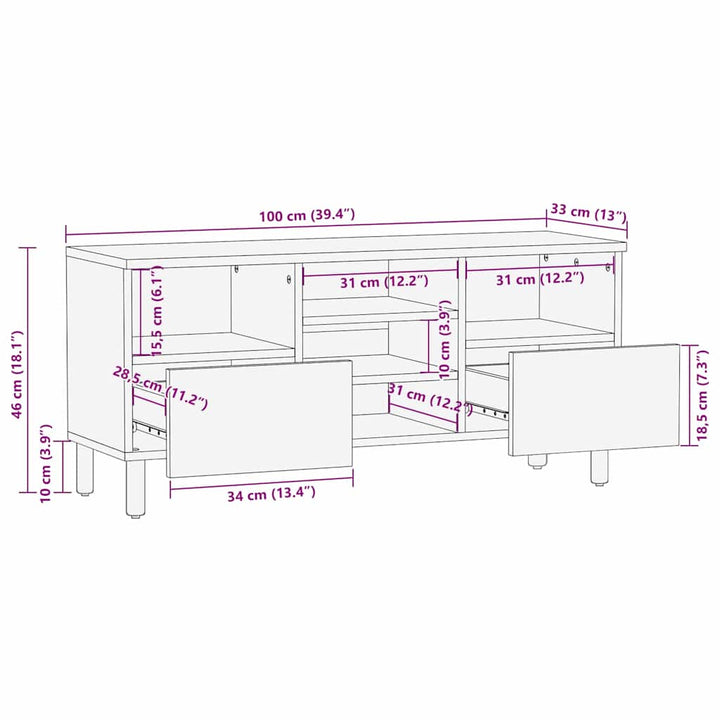 TV Skab med skuffe Brun 100 x 33.5 x 46 cm Massivt akacietræ