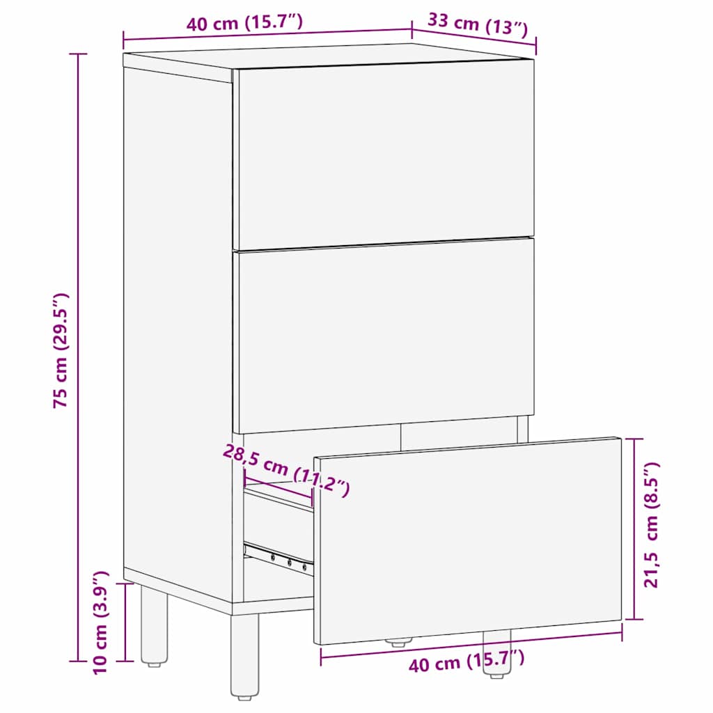 Sideboard med hylde Brun 40 x 33 x 75 cm Massivt akacietræ