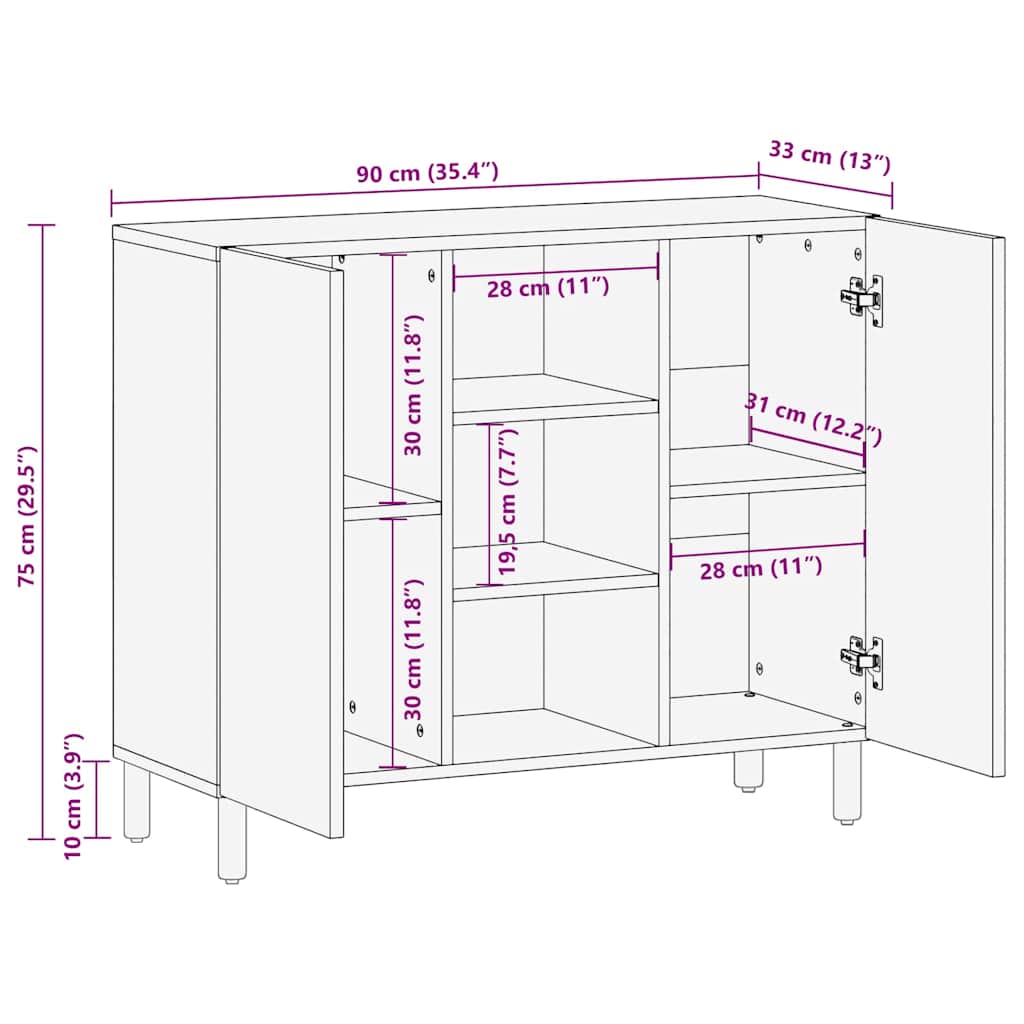 Sideboard med hylde Brun 90 x 33 x 75 cm Massivt akacietræ