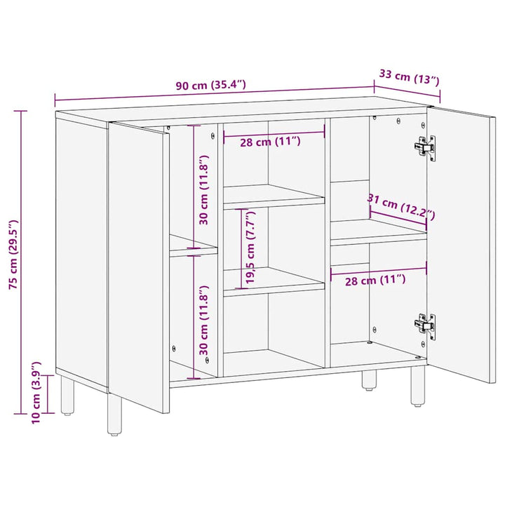 Sideboard med hylde Brun 90 x 33 x 75 cm Massivt akacietræ