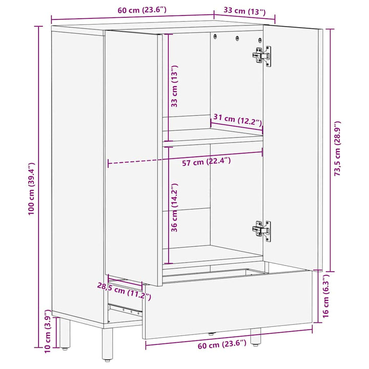 Highboard med hylde Brun 60 x 33 x 100 cm Massivt akacietræ