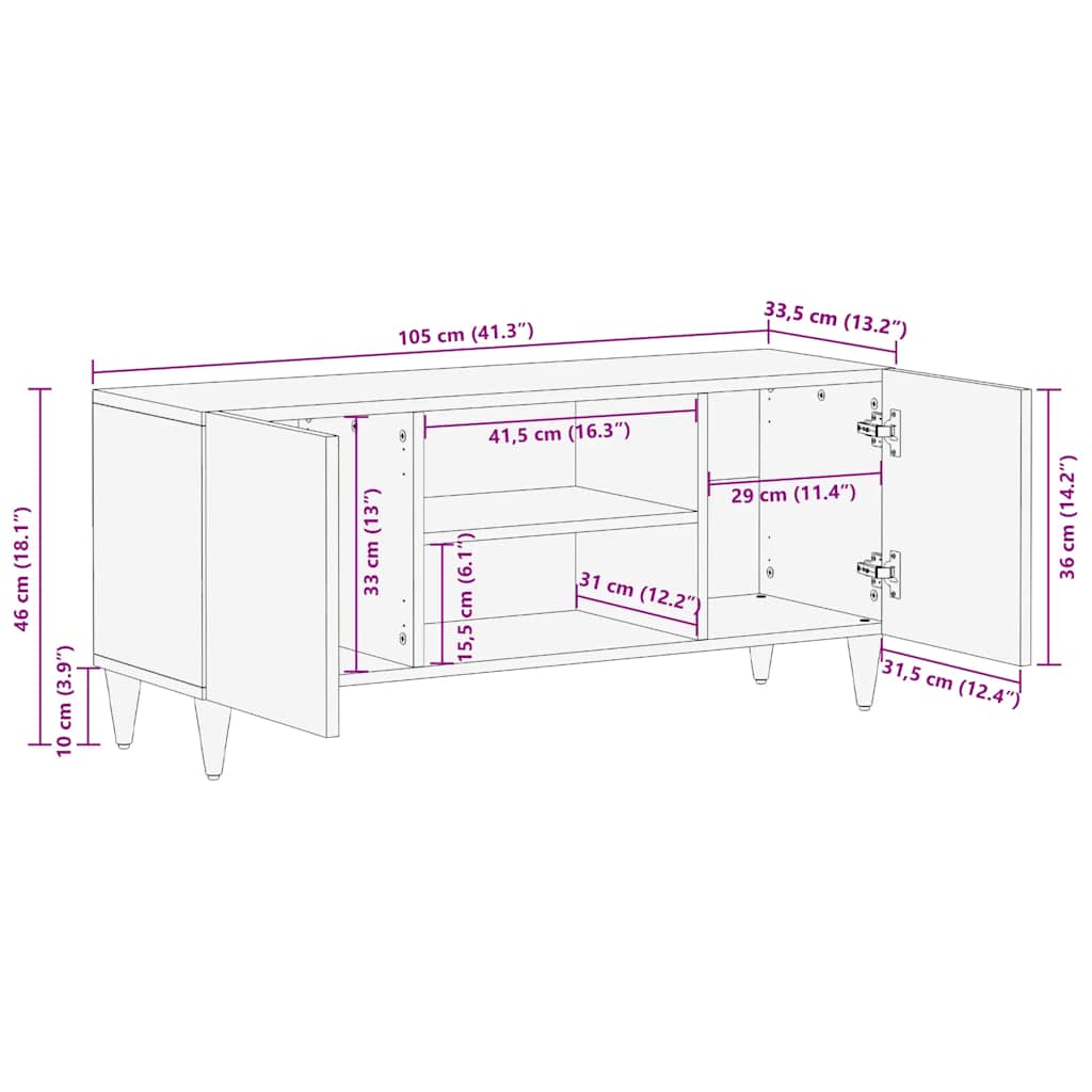 tv-bord 105x33,5x46 cm massivt mangotræ lysegrå