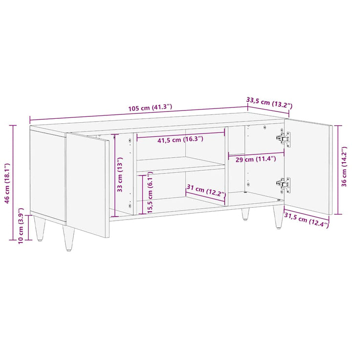 tv-bord 105x33,5x46 cm massivt mangotræ lysegrå