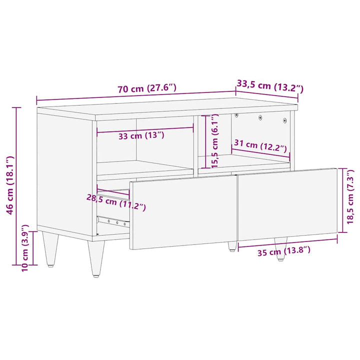 tv-bord 70x33,5x46 cm massivt mangotræ lysegrå