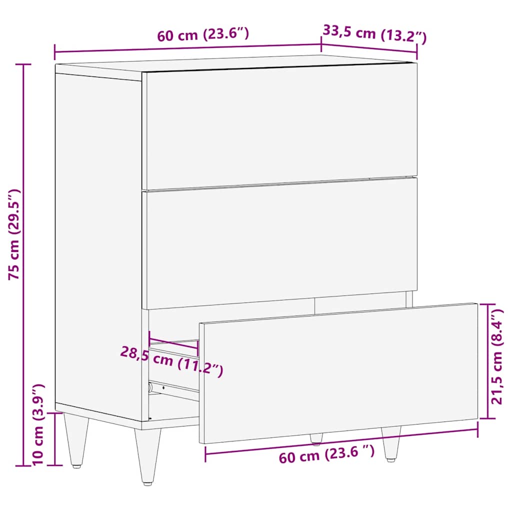 skænk 60x33,5x75 cm massivt mangotræ lysegrå