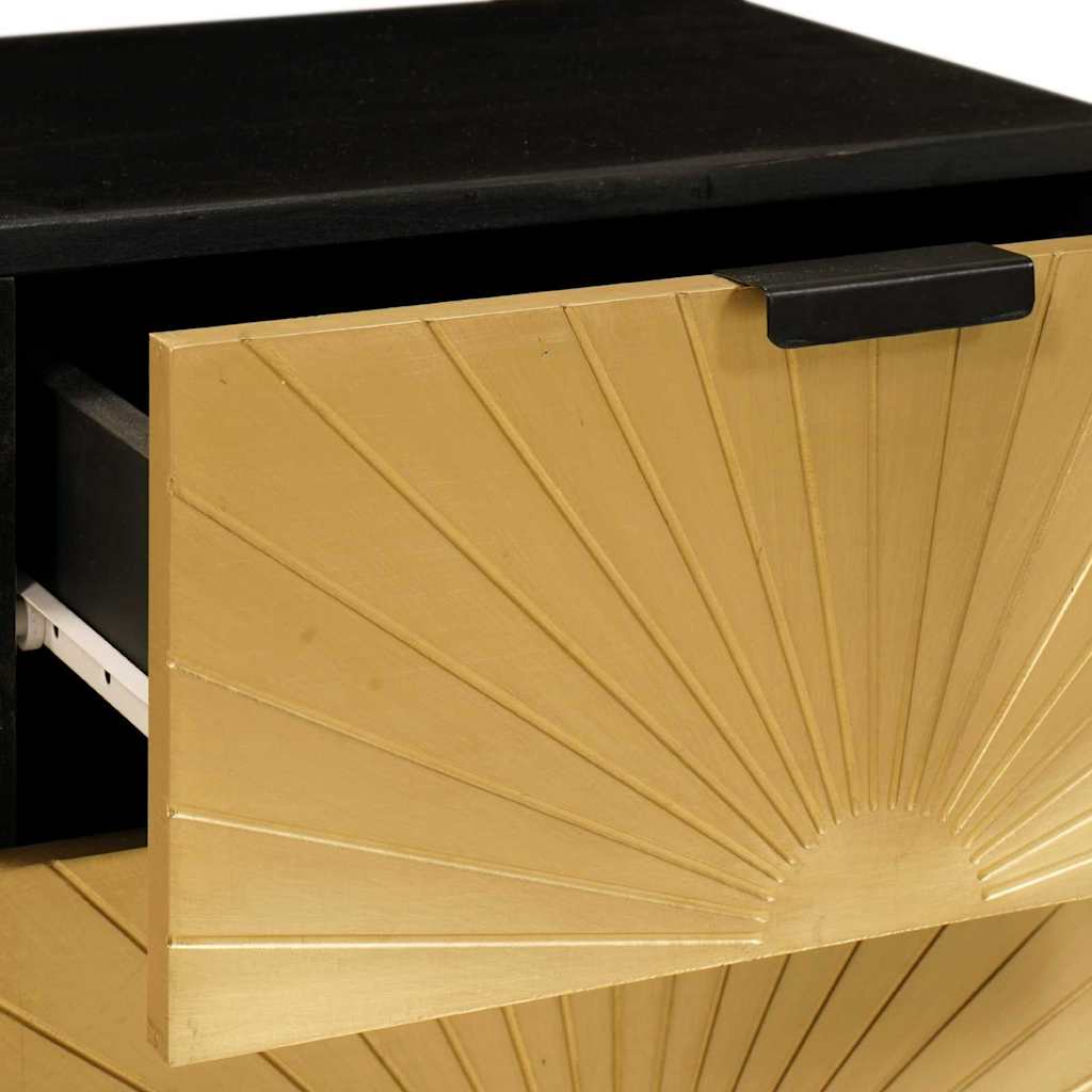 Sengebord 2 pcs Sort og Guld 40 x 33,5 x 46 cm Massivt mangotræ