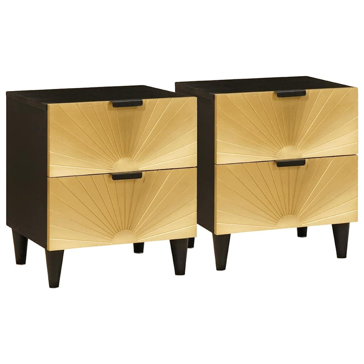 Sengebord 2 pcs Sort og Guld 40 x 33,5 x 46 cm Massivt mangotræ