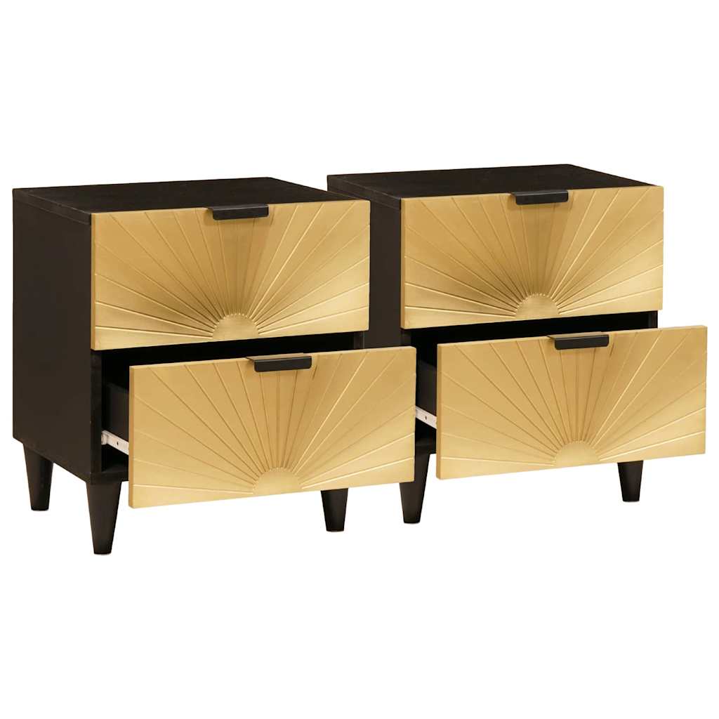 Sengebord 2 pcs Sort og Guld 40 x 33,5 x 46 cm Massivt mangotræ