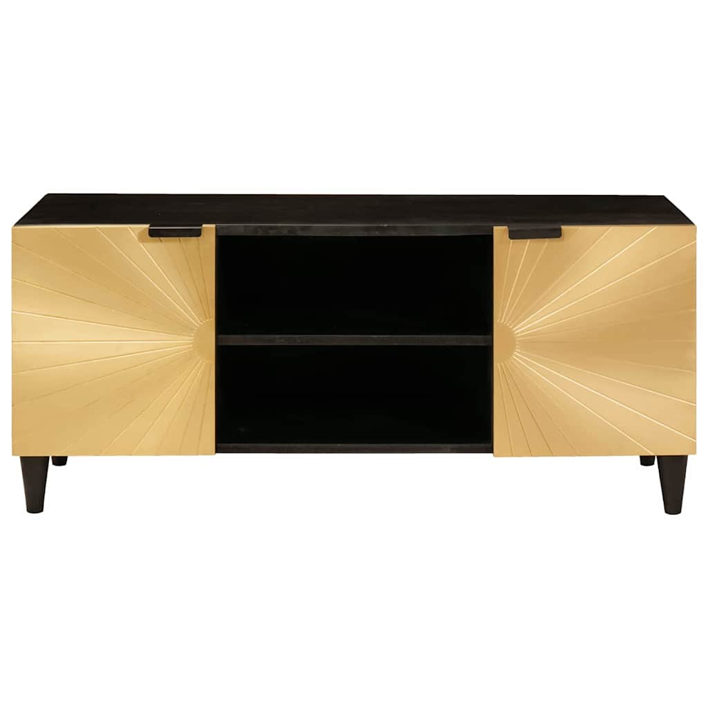 TV-skab med dør Sort og Guld 105 x 33 x 46 cm Massivt mangotræ