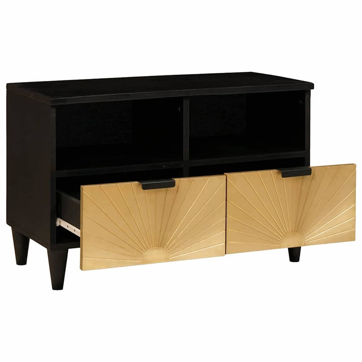 TV-skab med hylde Sort og Guld 70 x 33 x 46 cm Massivt mangotræ