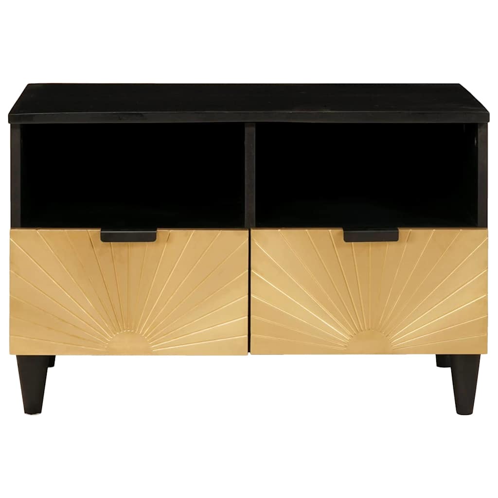 TV-skab med hylde Sort og Guld 70 x 33 x 46 cm Massivt mangotræ