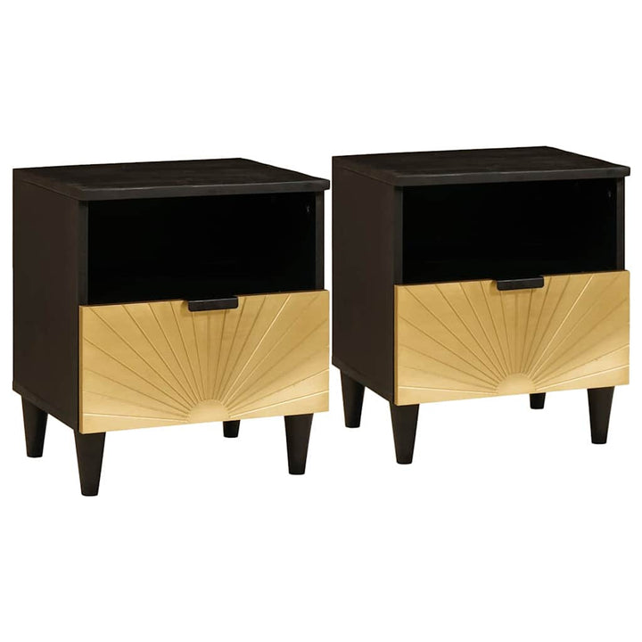 Sengebord 2 pcs Sort og Guld 40 x 33 x 46 cm Massivt mangotræ