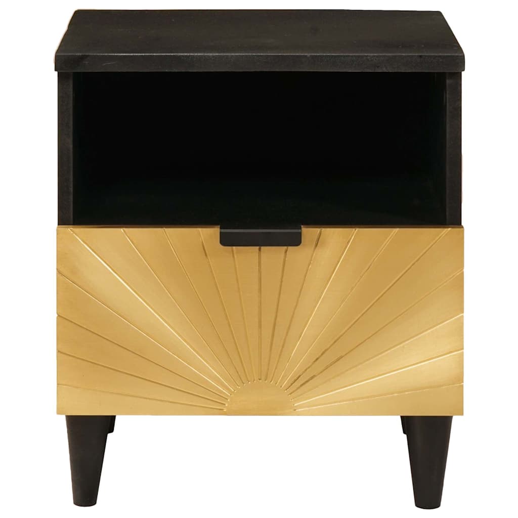 Sengebord 2 pcs Sort og Guld 40 x 33 x 46 cm Massivt mangotræ