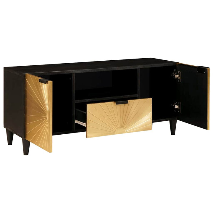 TV-skab med dør Sort og Guld 105 x 33 x 46 cm Massivt mangotræ