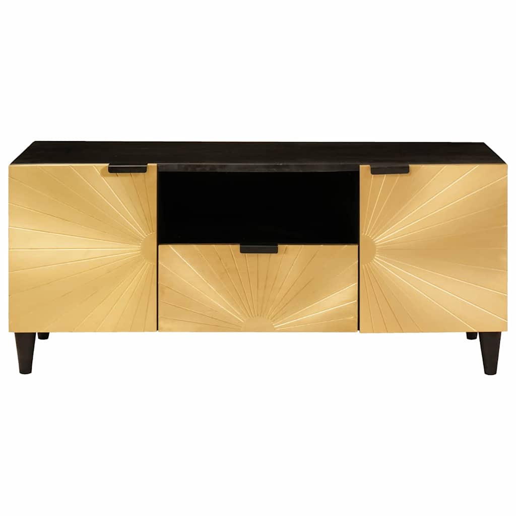 TV-skab med dør Sort og Guld 105 x 33 x 46 cm Massivt mangotræ