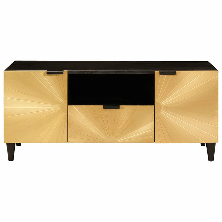 TV-skab med dør Sort og Guld 105 x 33 x 46 cm Massivt mangotræ