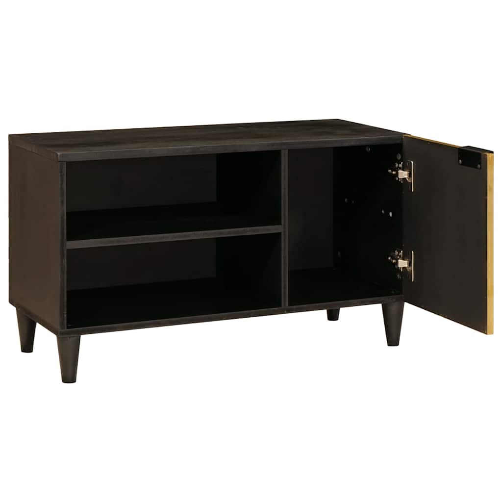 TV-skab med hylde Sort og Guld 80 x 33 x 46 cm Massivt mangotræ