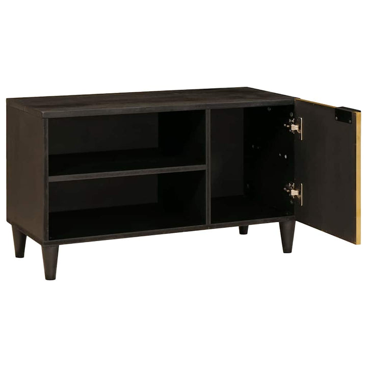 TV-skab med hylde Sort og Guld 80 x 33 x 46 cm Massivt mangotræ