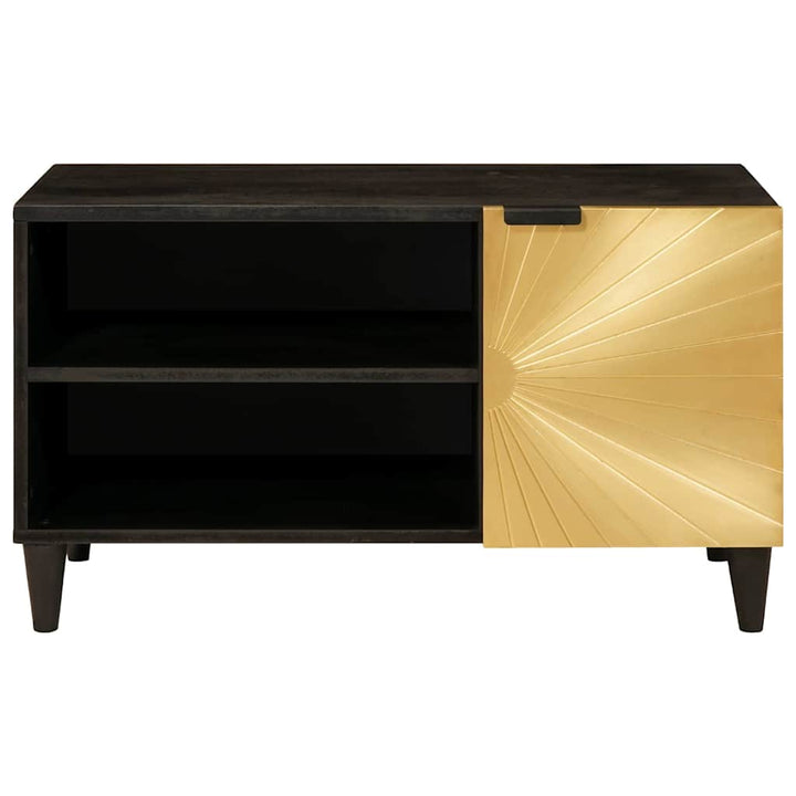 TV-skab med hylde Sort og Guld 80 x 33 x 46 cm Massivt mangotræ