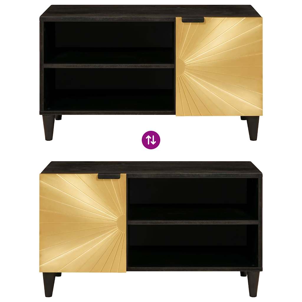 TV-skab med hylde Sort og Guld 80 x 33 x 46 cm Massivt mangotræ