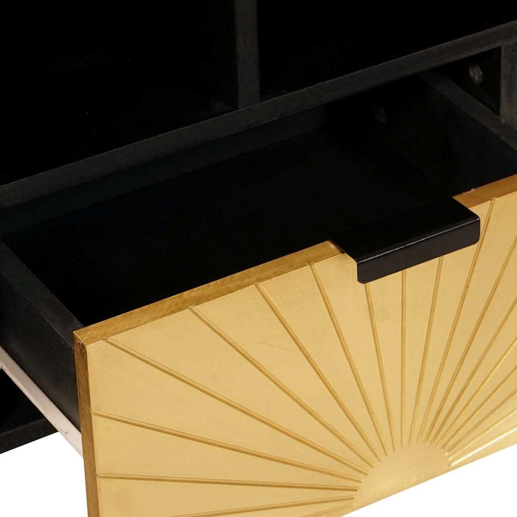 TV-skab Sort og Guld 100 x 33 x 46 cm Massivt mangotræ