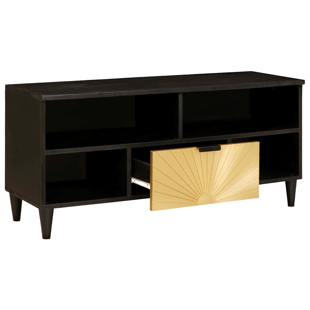 TV-skab Sort og Guld 100 x 33 x 46 cm Massivt mangotræ
