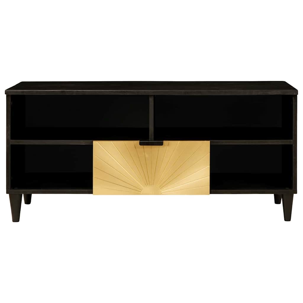 TV-skab Sort og Guld 100 x 33 x 46 cm Massivt mangotræ