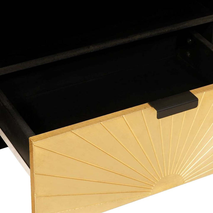TV-skab med hylde Sort og Guld 80 x 33 x 46 cm Massivt mangotræ