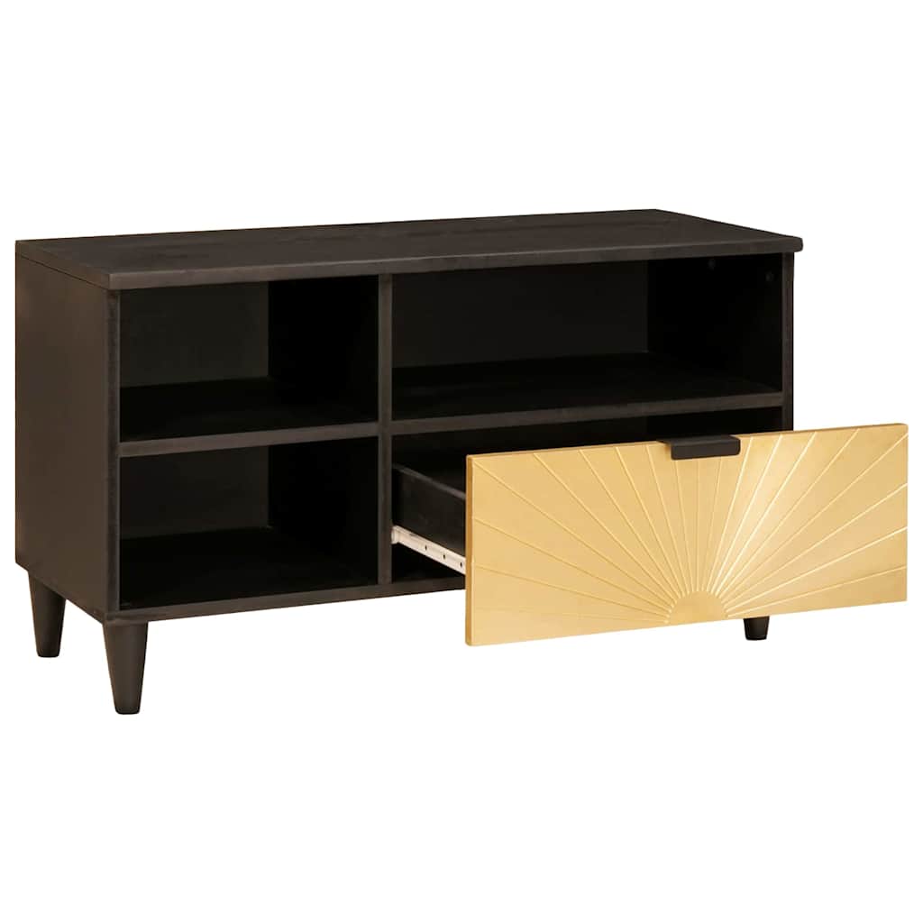 TV-skab med hylde Sort og Guld 80 x 33 x 46 cm Massivt mangotræ