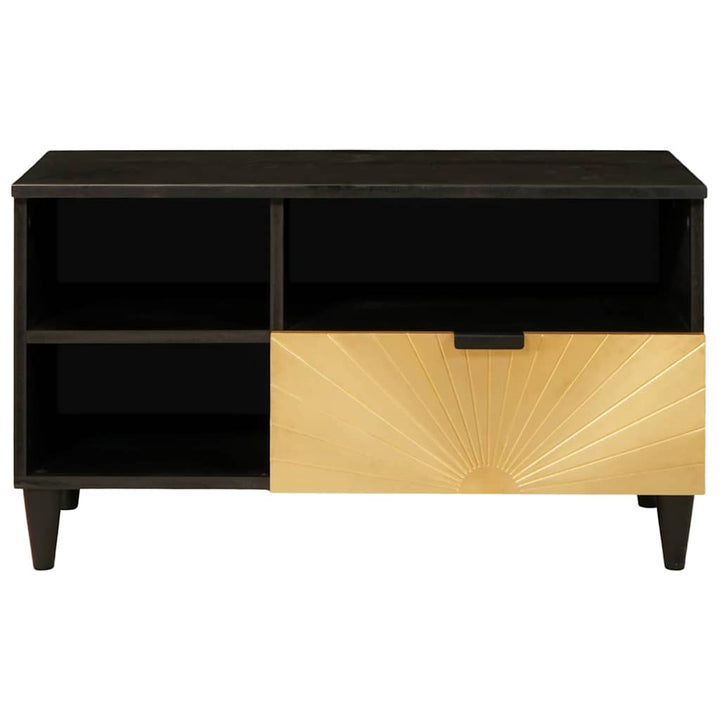 TV-skab med hylde Sort og Guld 80 x 33 x 46 cm Massivt mangotræ