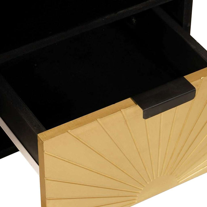 TV-skab Sort og Guld 100 x 33 x 46 cm Massivt mangotræ