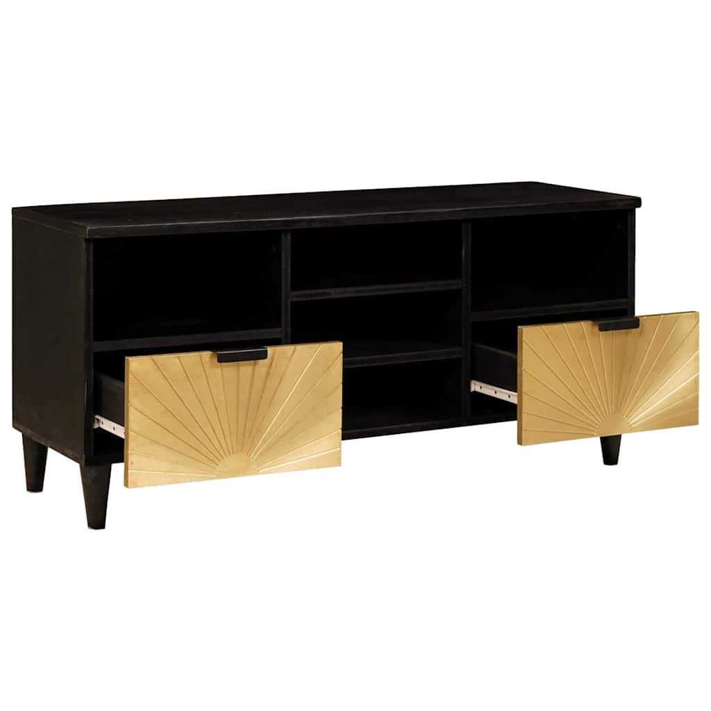 TV-skab Sort og Guld 100 x 33 x 46 cm Massivt mangotræ