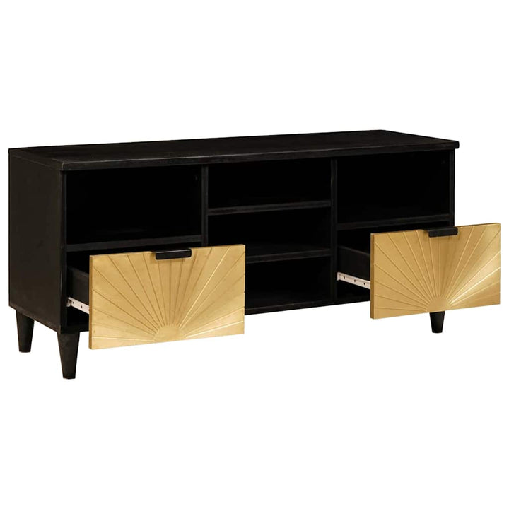 TV-skab Sort og Guld 100 x 33 x 46 cm Massivt mangotræ