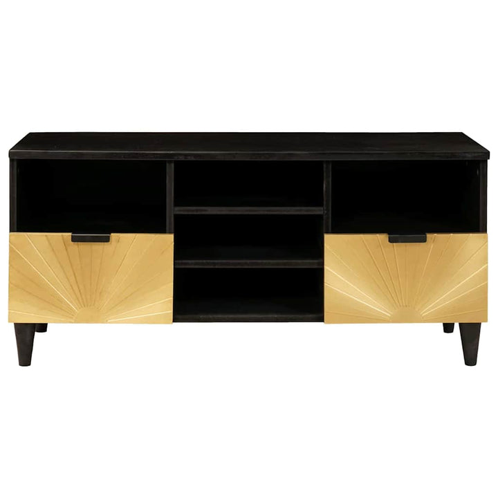 TV-skab Sort og Guld 100 x 33 x 46 cm Massivt mangotræ