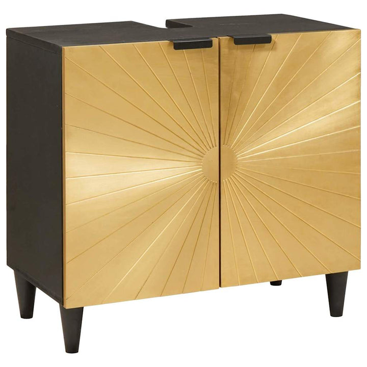 Vaskeskab med dør Sort og Guld 62 x 33 x 58 cm Massivt mangotræ