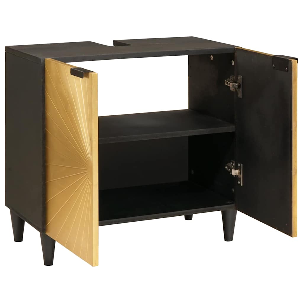 Vaskeskab med dør Sort og Guld 62 x 33 x 58 cm Massivt mangotræ