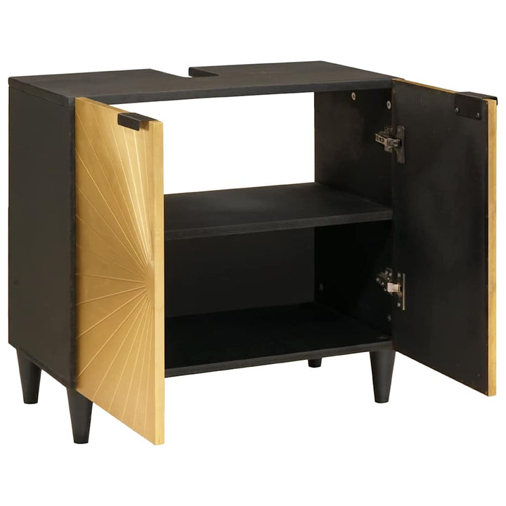 Vaskeskab med dør Sort og Guld 62 x 33 x 58 cm Massivt mangotræ