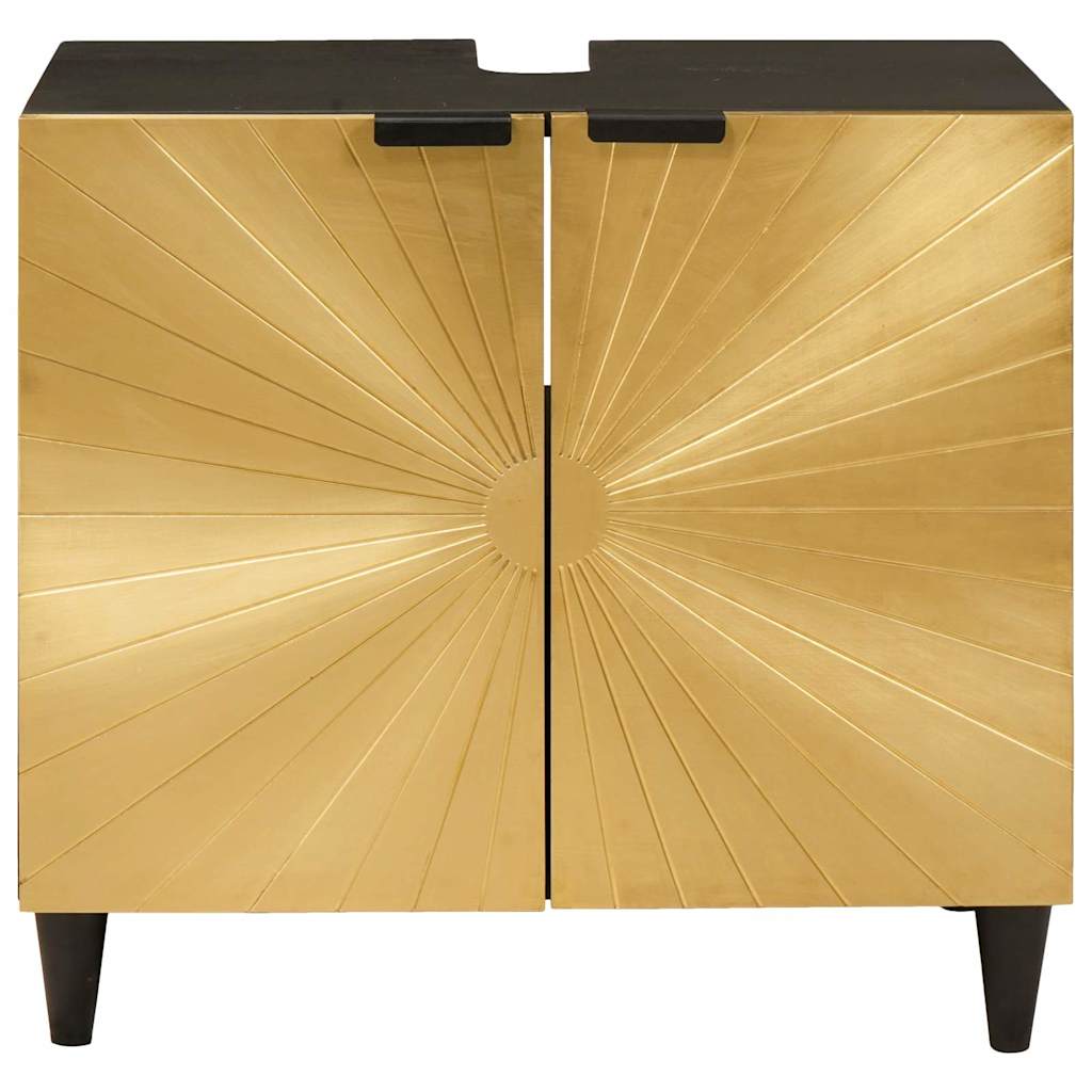 Vaskeskab med dør Sort og Guld 62 x 33 x 58 cm Massivt mangotræ