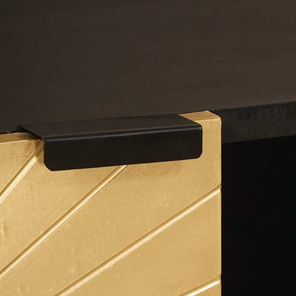 Sideskab Sort og Guld 80 x 33.5 x 75 cm Massivt mangotræ