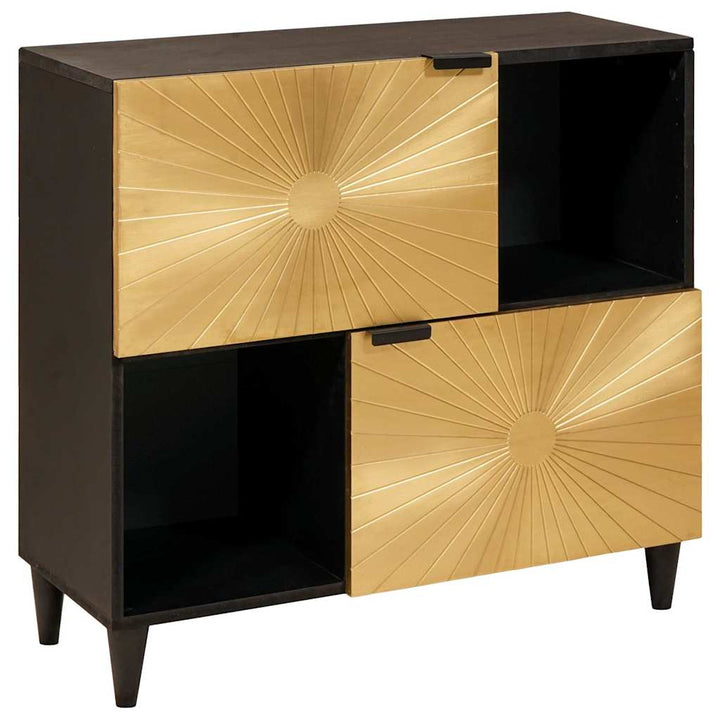 Sideskab Sort og Guld 80 x 33.5 x 75 cm Massivt mangotræ