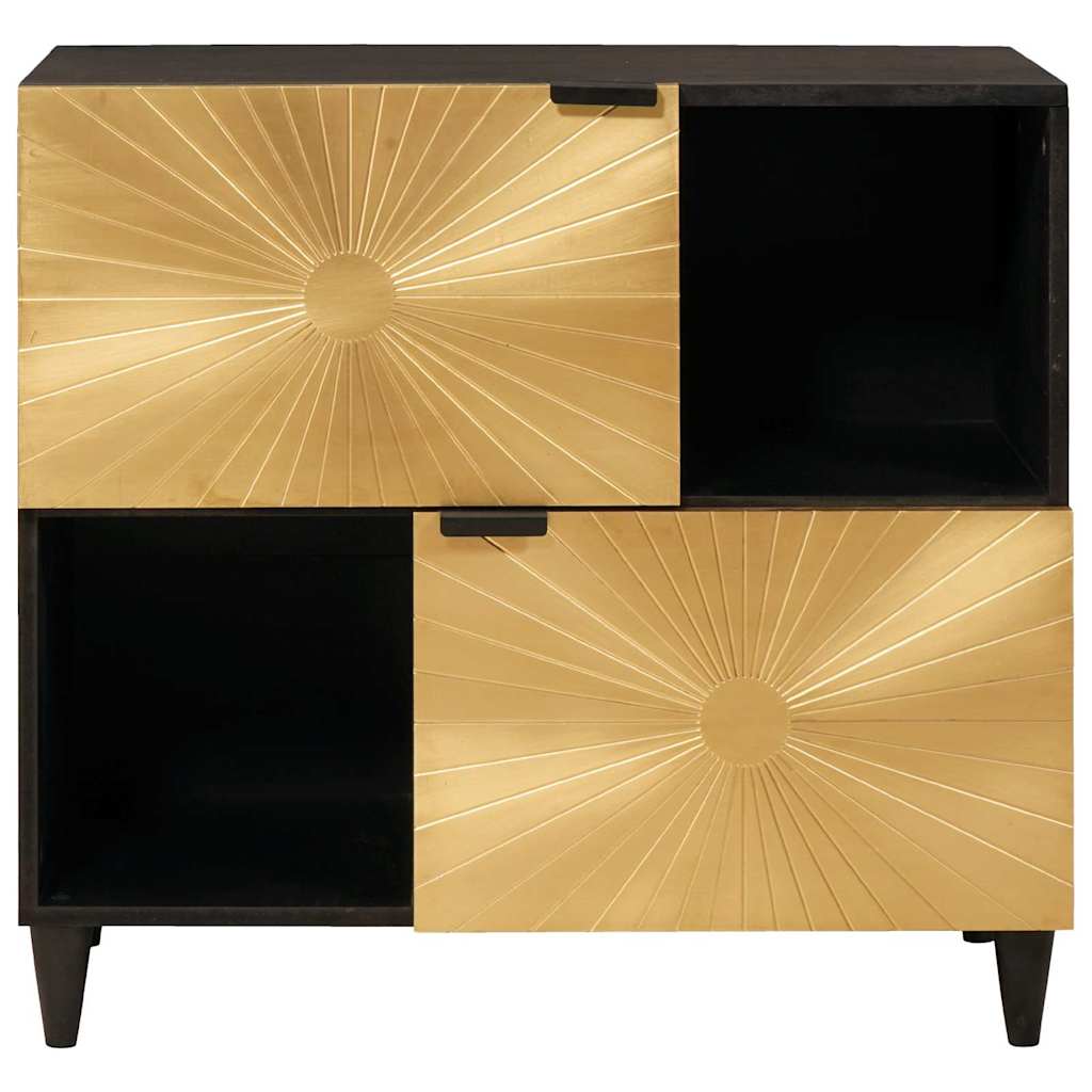 Sideskab Sort og Guld 80 x 33.5 x 75 cm Massivt mangotræ