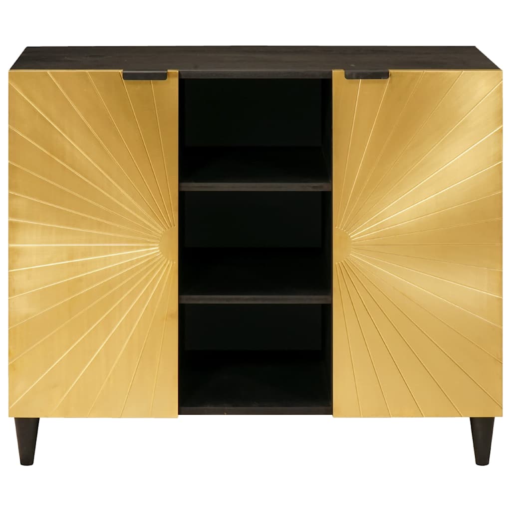 Sideskab Sort og Guld 90 x 33.5 x 75 cm Massivt mangotræ