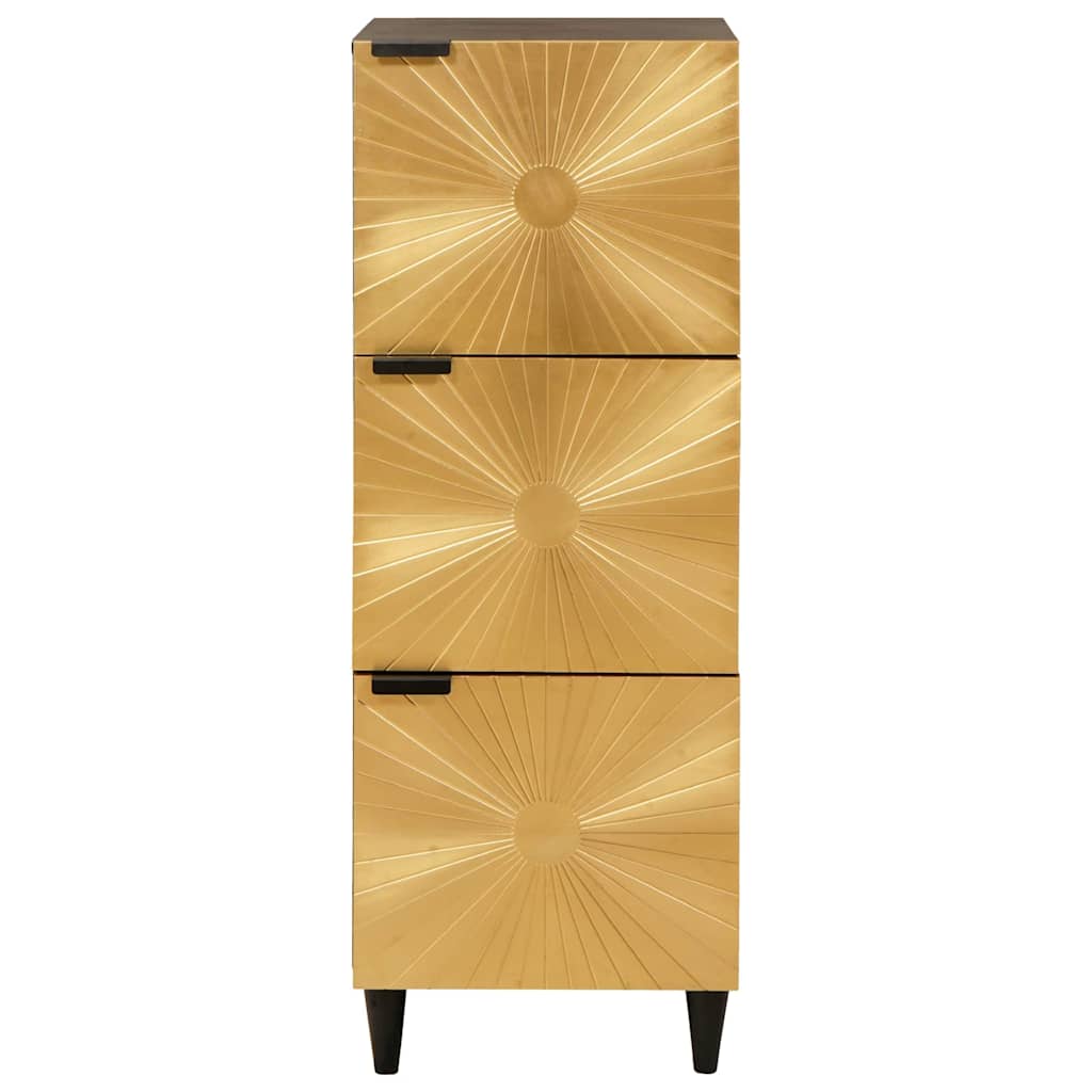 Sideskab Sort og guld 40 x 33.5 x 110 cm Massivt mangotræ