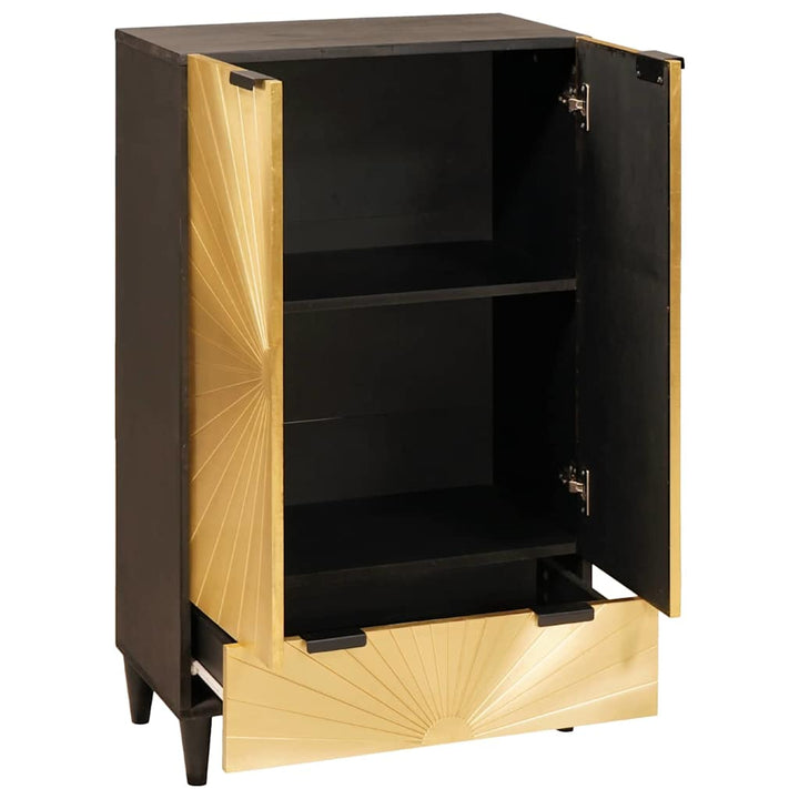 Sideskab Sort og Guld 60 x 33.5 x 100 cm Massivt mangotræ