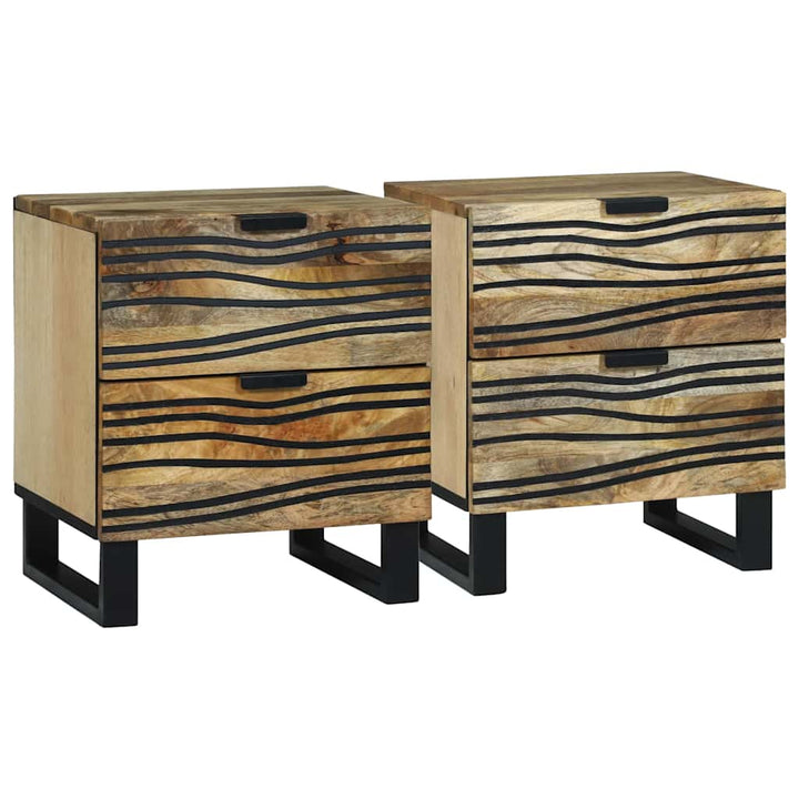 Natskab med skuffe 2 pcs Brun 40 x 33 x 46 cm Massivt mangotræ