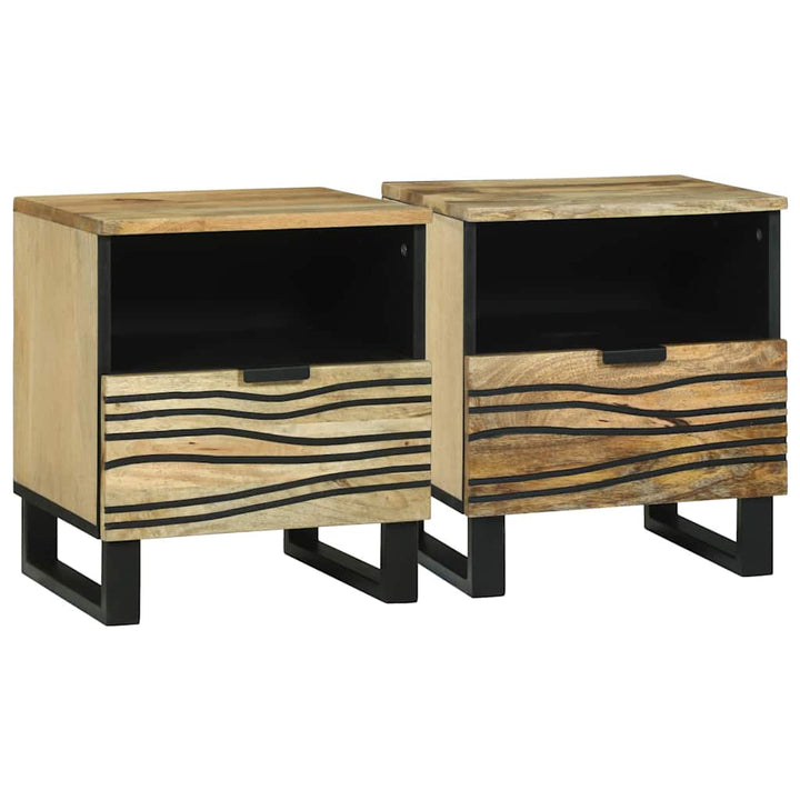 Natskab med skuffe 2 pcs Brun 40 x 33 x 46 cm Massivt mangotræ